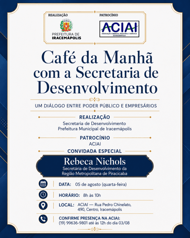 Secretaria de Desenvolvimento e ACIAI promove café da manhã com empresários de Iracemápolis