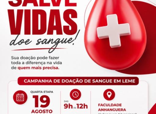Quarta etapa do calendário de doação de sangue será no dia 19 de agosto
