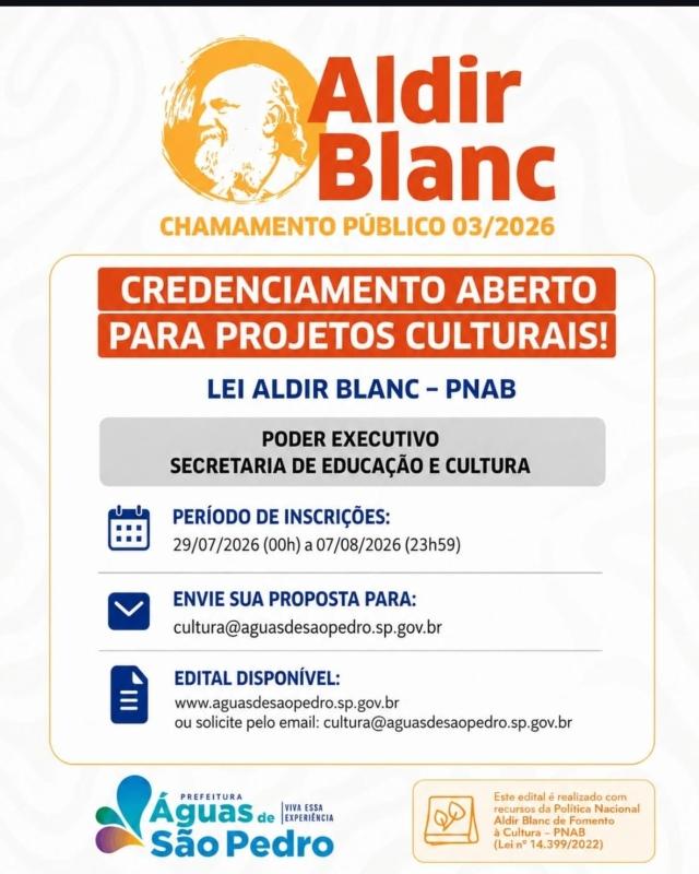 Prefeitura abre credenciamento para projetos culturais pela Lei Aldir Blanc